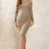Maternity Taupe Off The Shoulder Soft Touch Midi Dress