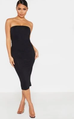 Petite Black Bandeau Jersey Midi Dress