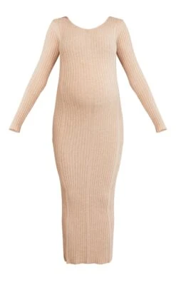 Maternity Oatmeal Knitted Midaxi Tie Back Bodycon Dress -Goremje Style 7dff3aa44687eea658d79e759891050a5b73ab6b cna5400 5