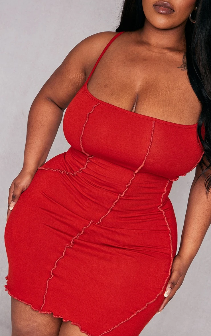 Plus Red Seam Detail Bodycon Dress 6 Plus Red Seam Detail Bodycon Dress - Image 4