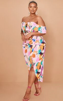 Plus Multi Bardot Ruched Side Midi Dress -Goremje Style 7ec67d585b1457e534c78df0b9a7903ada2d2378 cmw4092 4