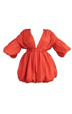 Plus Rust Puff Sleeve Puffball Hem Dress -Goremje Style 7fa30c0120debbc1e012398be2b5529f4232d088 cmw4142 6