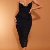 Shape Black Mesh Spaghetti Strap Ruched Midaxi Dress