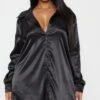 Plus Black Satin Button Front Shirt Dress -Goremje Style 81ee366879550f94299e6ed352562d95695d1eea CLV0321 1