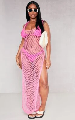 Shape Hot Pink Crochet Knit Split Side Maxi Dress -Goremje Style 8259dad2b33f6a67d536db9895e1876afda5fbd7 cnd5175 3