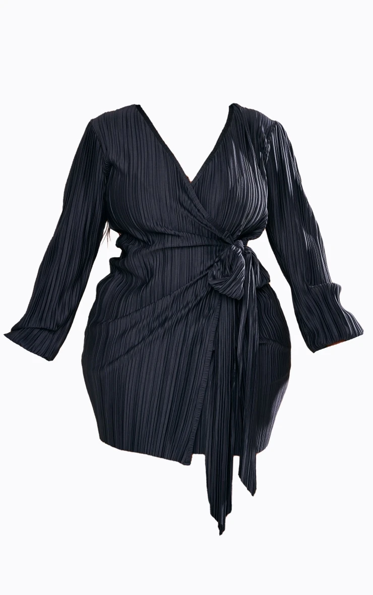Plus Black Plisse Wrap Front Bodycon Dress 7 Plus Black Plisse Wrap Front Bodycon Dress - Image 5