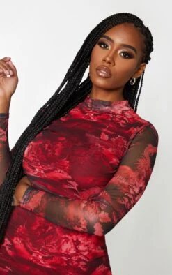 Shape Red Printed High Neck Mesh Bodycon Dress -Goremje Style 83b9a8aea7e8790b35bb13713d3de2c0f96b0e47 cmg9624 5