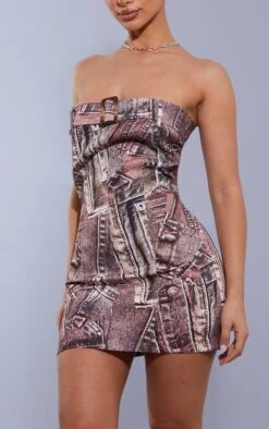 Petite Brown Denim Print Buckle Front Mini Dress -Goremje Style 83c14507e7694c63a9247b290ea672a396c70cda cnd0190 4