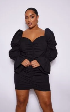 Plus Black Puff Sleeve Ruched Front Bodycon Dress 9 Plus Black Puff Sleeve Ruched Front Bodycon Dress -Goremje Style 83eb68e9da7dce016f6cf9eb32906a975f3f7da7 cna7430 3