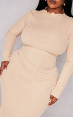 Plus Desert Sand Rib Lettuce Hem Long Sleeve Midaxi Dress -Goremje Style 8464195fd81934e3a7c9d6e7364d780434cbe8ae cnd3031 4