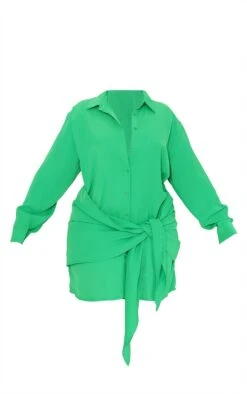 Plus Bright Green Tie Front Shirt Dress -Goremje Style 85485195616bab9298e461b73ae431dcce1883e5 cmw4104 6