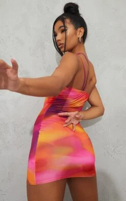 Petite Pink Abstract Print Slinky Asymmetric Strap Detail Bodycon Dress -Goremje Style 8561f91eb71ecf4f1141cd6d176daf1d53cd3f38 cmv0975 3