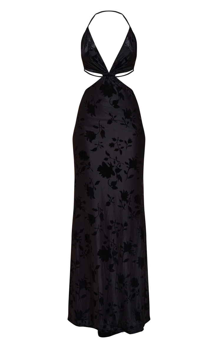 Tall Black Floral Embossed Velour Maxi Dress 7 Tall Black Floral Embossed Velour Maxi Dress - Image 5