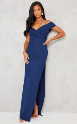 Petite Navy Bardot Fold Detail Extreme Split Maxi Dress -Goremje Style 857a26be8d0110f135ee837ac396d1e692f11695 cna9527 3