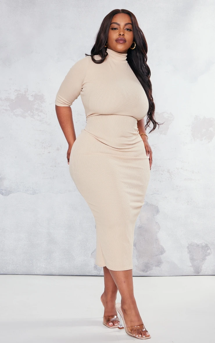 Plus Stone Rib High Neck Half Sleeve Midaxi Dress 5 Plus Stone Rib High Neck Half Sleeve Midaxi Dress - Image 3