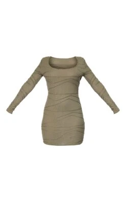 Petite Khaki Textured Scoop Neck Long Sleeve Bodycon Dress -Goremje Style 87c509fbf2a8d4065e96cc311701d056f7cd57e1 cnd4345 5