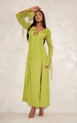 Tall Lime Long Sleeve Frilled Maxi Dress -Goremje Style 88a91dc5458dd8d736411ae4e6cbfe587b72f2eb cnd3479 3