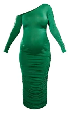 Maternity Emerald Green Ruched One Shoulder Midaxi Dress -Goremje Style 88f14b7833585f3dcea17bf51504815de99420ab cnb6516 5