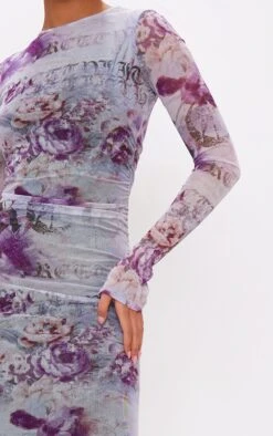 Tall Lilac Floral Print Ruched Midaxi Dress -Goremje Style 895430bbe5d6ca4d006180dccdc595c0430852df cnd3440 4