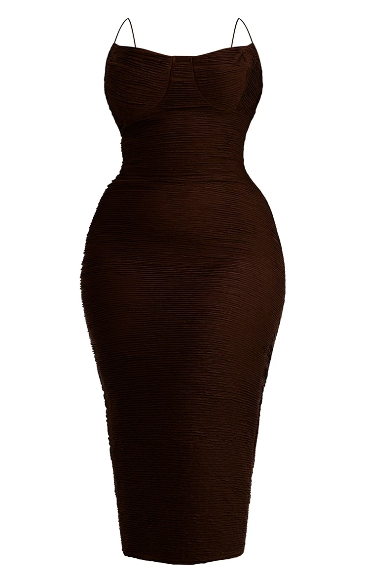 Plus Chocolate Textured Strappy Midi Dress 7 Plus Chocolate Textured Strappy Midi Dress - Image 5