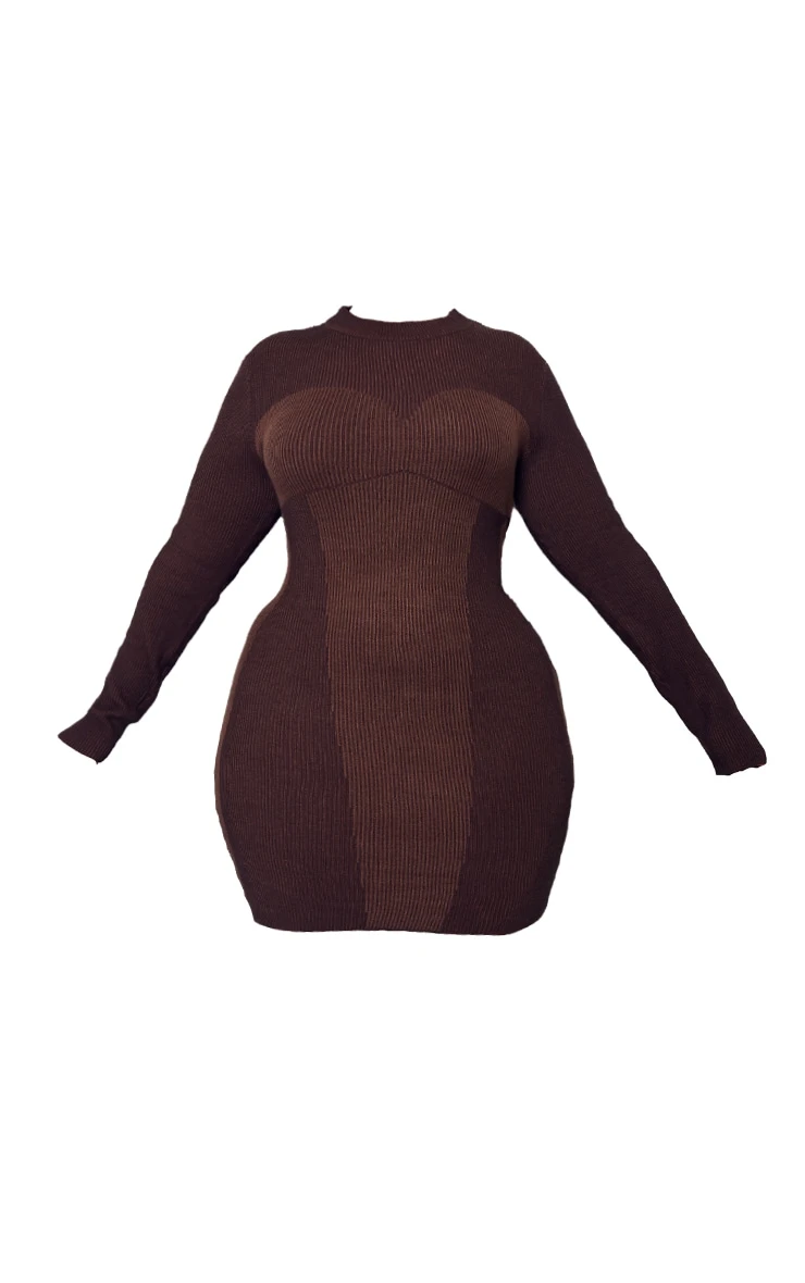 Plus Brown Two Tone Contrast Seam High Neck Dress 7 Plus Brown Two Tone Contrast Seam High Neck Dress - Image 5