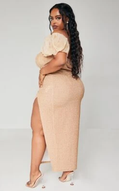 Plus Champagne Bardot Organza Ruffle Detail Glitter Midi Dress -Goremje Style 8bd4676e4fffe32b3497fad774e3192b1ce0bda3 cna8272 2