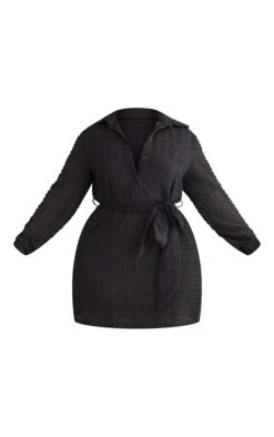 Plus Black Textured Tie Waist Shirt Dress -Goremje Style 8bdeb1afb3741c7bb0e3762c459fa6bfa4eed322 cmw2841 6
