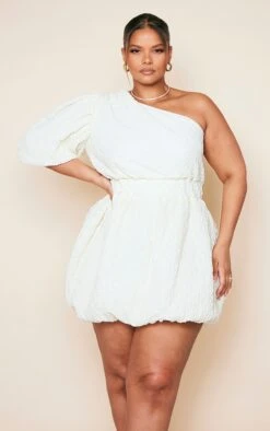 Plus Cream Textured One Shoulder Puffball Dress -Goremje Style 8c2444b5776fb842b262d4f7a01465b119b310fd cne0769 1