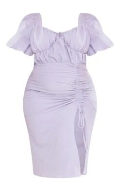 Plus Lilac Puff Sleeve Ruched Side Split Midi Dress -Goremje Style 8cd270d725e7f54ddad5b816f93c4b7673b909fe cne0627 5