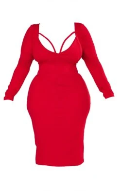 Plus Red Strap Detail Long Sleeve Midi Dress -Goremje Style 8d83b1a337073ac475e7b762802c4510da6df2df cnc9824 5