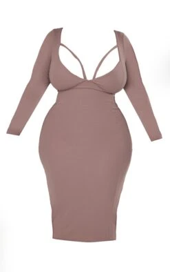 Plus Taupe Strap Detail Longsleeve Midi Dress -Goremje Style 8e0ed89f30d5b05f93e84df94885ecd91bf58203 cnc9828 5