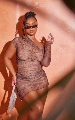 Plus Light Brown Floral Print Mesh Asymmetric Bodycon Dress 9 Plus Light Brown Floral Print Mesh Asymmetric Bodycon Dress -Goremje Style 8e1a8b9a02dab350befc9af663f0b463b378784d cne0999 3