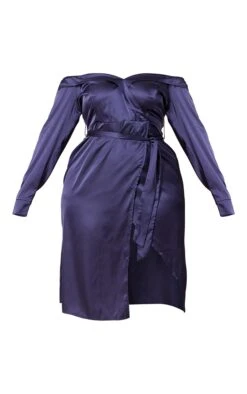 Plus Navy Satin Bardot Lapel Detail Wrap Midi Dress -Goremje Style 8e2fb54ef6d7bb47967f810f2706e40bffb5b4d9 cmw4020 6