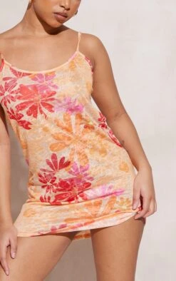 Petite Orange Floral Print Strappy Swing Dress -Goremje Style 8e9fc4ecbc01152fcc11f311395e6a903bdb69d4 cne8218 4