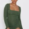 Petite Khaki Rib Split Hem Square Neck Long Sleeve Bodycon Dress -Goremje Style 8ed3f4129d51eae4b69a4cb4e1891fdf2156a929 cnd4194 1