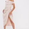 Petite Champagne Satin Off The Shoulder Draped Skirt Midi Dress -Goremje Style 8fce7843e6977ca639a68c7a76f5f89393c161d3 cmv0983 1