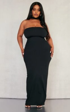 Plus Black Crepe Neck Detail Maxi Dress -Goremje Style 911d18499995d9b4431fd982d8274cfa15a8ca15 cnd4973 3