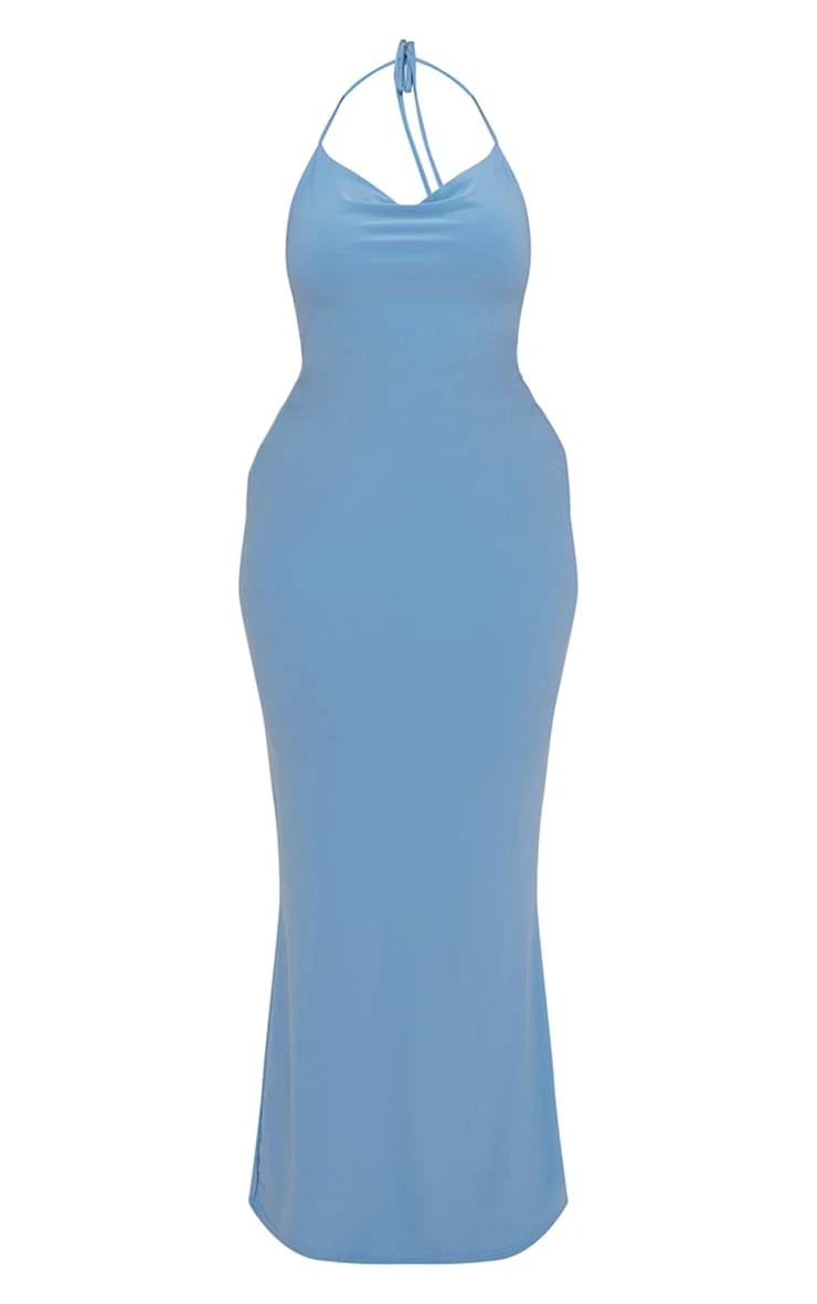 Shape Slate Blue Slinky Strappy Cowl Scoop Back Ruched Maxi Dress 7 Shape Slate Blue Slinky Strappy Cowl Scoop Back Ruched Maxi Dress - Image 5