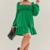 Plus Green Chiffon Shirred Front Shift Dress