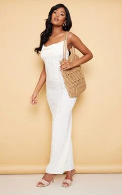 Tall Off White Textured Strappy Maxi Dress