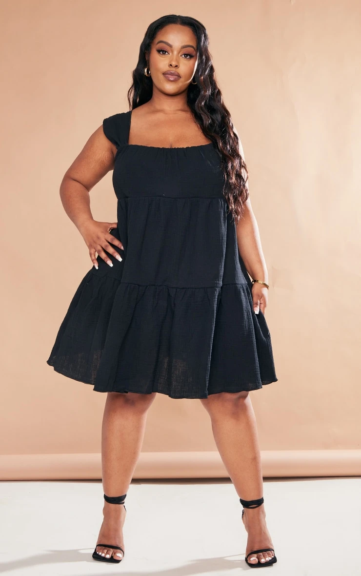 Plus Black Textured Tiered Shift Dress 3 Plus Black Textured Tiered Shift Dress