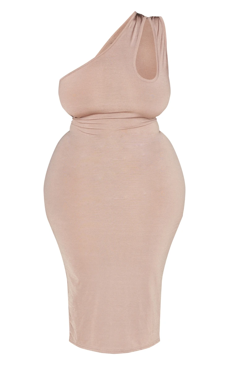 Plus Taupe One Shoulder Cut Out Midaxi Dress 7 Plus Taupe One Shoulder Cut Out Midaxi Dress - Image 5