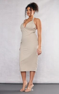 Plus Beige Pleated Bust Midi Dress -Goremje Style 92b201875cb3c6e52d982dcd920f599e2e81699e cnc7298 3
