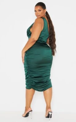 Plus Emerald Green One Shoulder Corset Ruched Satin Midi Dress -Goremje Style 931c69653250d868c111977a98a35481bf4597a2 cmu1335 3