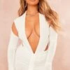 Shape White Slinky Long Sleeve Plunge Ruched Bodycon Dress -Goremje Style 93337d784cfec4fa77218210579d3fab99010740 cne5077 1