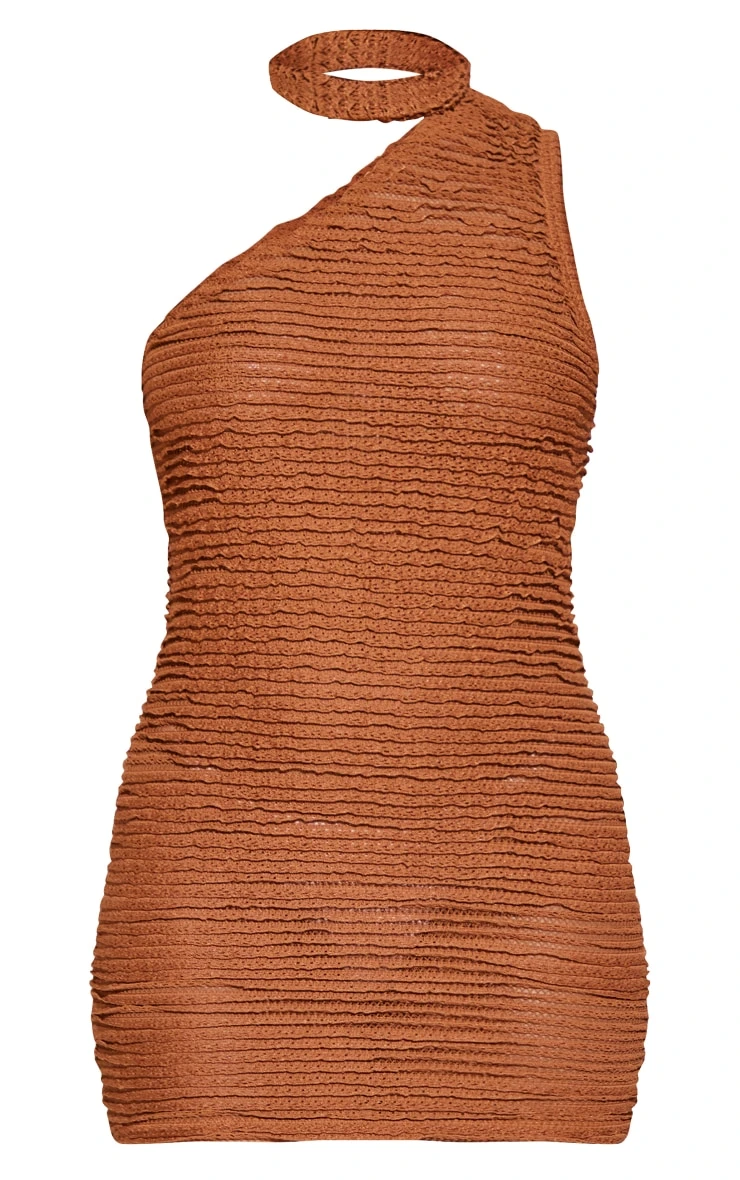 Petite Brown Textured Ruched Mini Dress 7 Petite Brown Textured Ruched Mini Dress - Image 5
