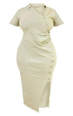 Plus Sage Green Rib Button Front Midi Shirt Dress -Goremje Style 9337b969559ba087b354801793c0a0d462e54884 cmw4133 6