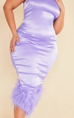 Plus Lilac Satin Feather Trim One Shoulder Midi Dress -Goremje Style 93c33cd15367bd8e7660e9bed2d179bc201a1bb7 cnc9722 4