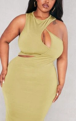 Plus Olive Cut Out Racer Neck Midi Dress -Goremje Style 94e581bd70043ecedb87176676f0f84666fc54d6 cnd2471 4