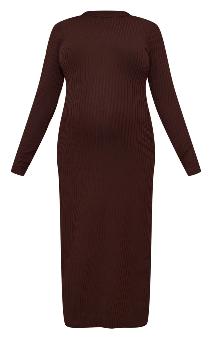 Maternity Chocolate Ribbed Longsleeve Midi Dress 7 Maternity Chocolate Ribbed Longsleeve Midi Dress - Image 5